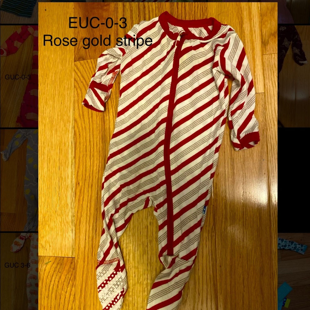 Rose gold stripe footie kickee